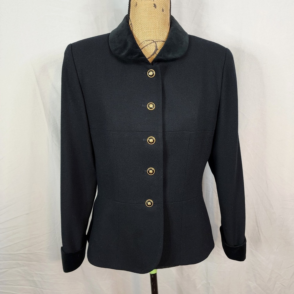 Vintage‎ KASPER ASL Size 10P 100% Wool Velvet Trim Dinner Jacket Classic Luxury